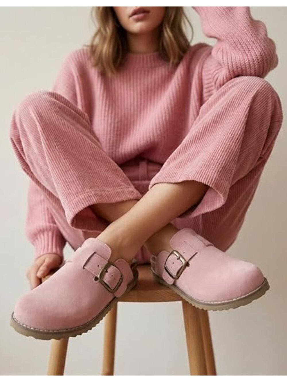 CUSHIONAIRE Suede Blain Slip On Memory Foam Footbed Mules Light Pink